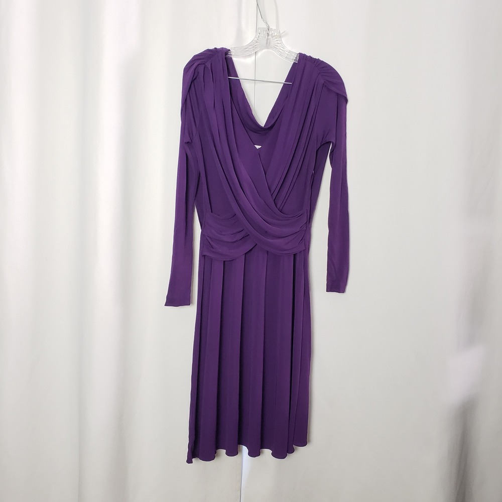 Halston Heritage Purple Cowl Neck Draped Jersey Long Sleeve Dress Size 10